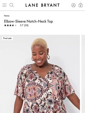 Lane Bryant Pink Paisley-Print Notch-Neck Tunic